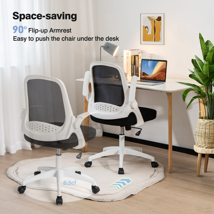 Height Adjust Swivel Rolling Mesh Office Chair-Back-White