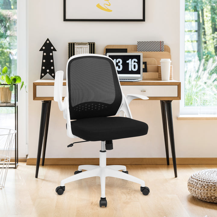 Height Adjust Swivel Rolling Mesh Office Chair-Back-White