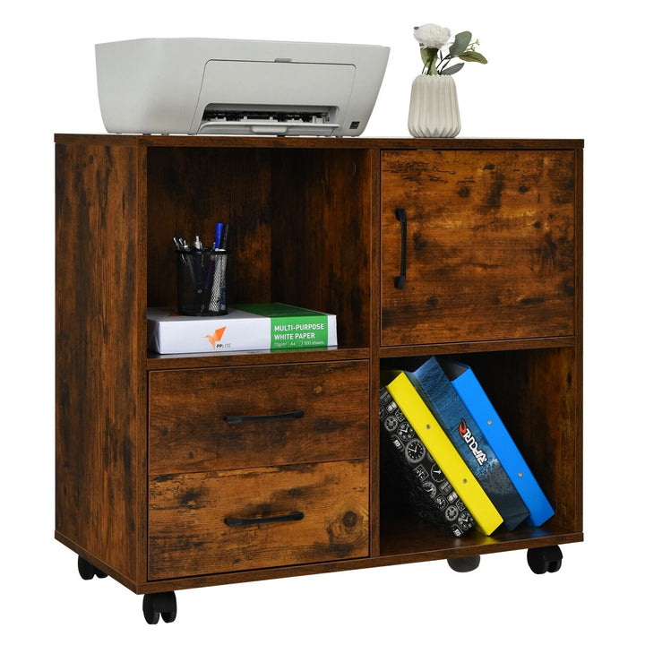 Mobile File Cabinet with 2 Drawers 2 Open Shelves-Rustic Brown