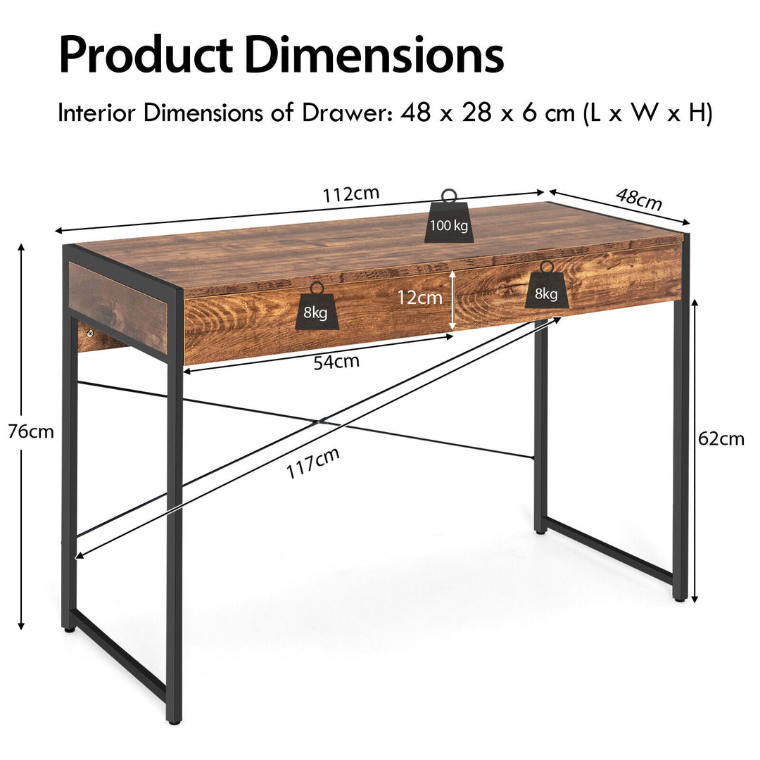 Wooden Study Computer Desk with 2 Drawers-Rustic Brown