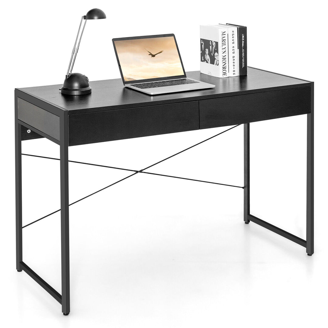 Wooden Study Computer Desk with 2 Drawers-Black