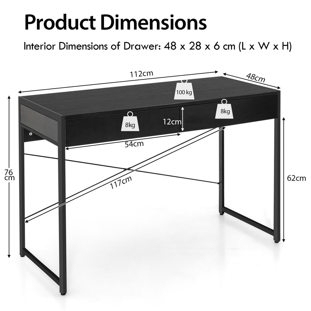 Wooden Study Computer Desk with 2 Drawers-Black