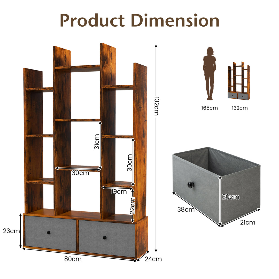 Wooden Bookshelf with Folding Drawer for Study Living Room-Brown