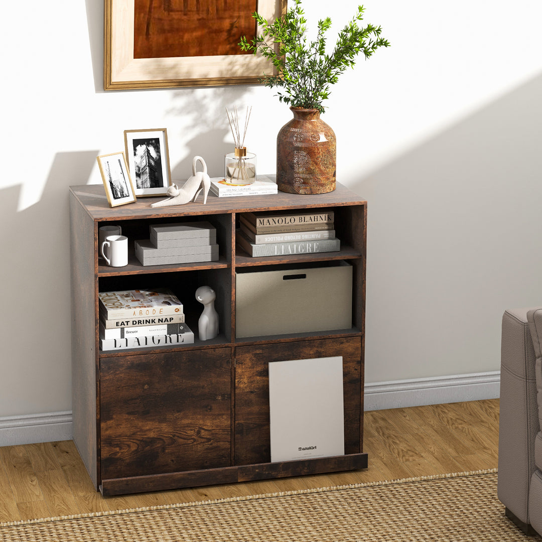 90cm Cube Bookcase with Adjustable Shelves and Pull-Out Shelf-Natural