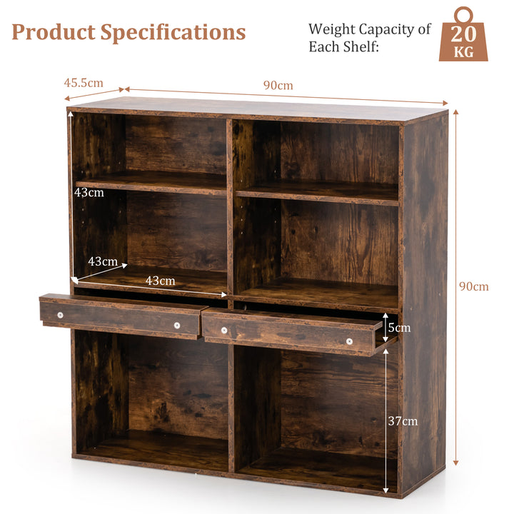 90cm Cube Bookcase with Adjustable Shelves and Pull-Out Shelf-Natural