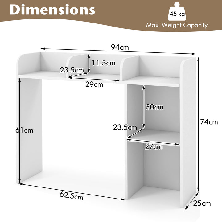 Wooden Desk Bookshelf with 4 Shelves and Open Back Compartment-White