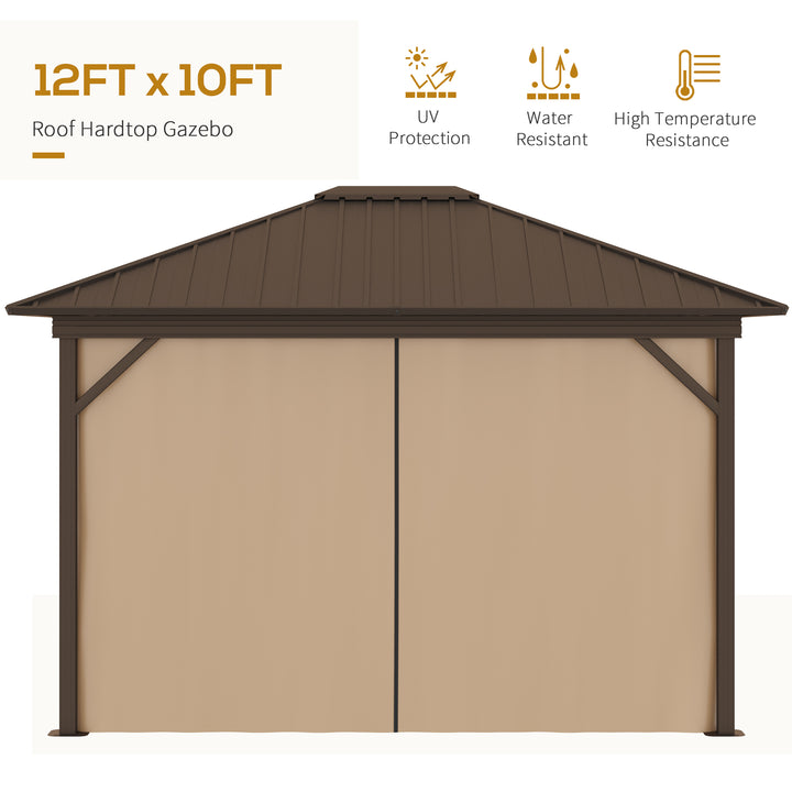 Outsunny 3.6 x 3(m) Outdoor Hardtop Gazebo Metal Roof Patio Gazebo with Aluminum Frame, Mesh Nettings, Curtains, &amp; Roomy Interior Space, Brown