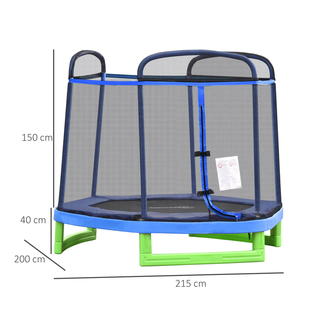 215 cm Kids Trampoline Indoor Bouncer Jumper w/ Security Enclosure Net Spring Gym Play Children for 3-12 Years Old Blue