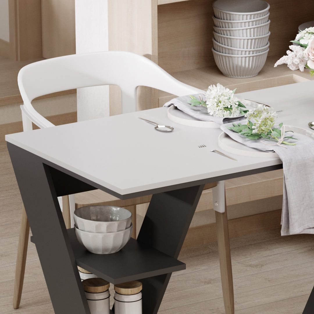 Modern Dining Table for 2 People, Kitchen Table with Storage Shelves for Dining Room, Living Room, White and Black