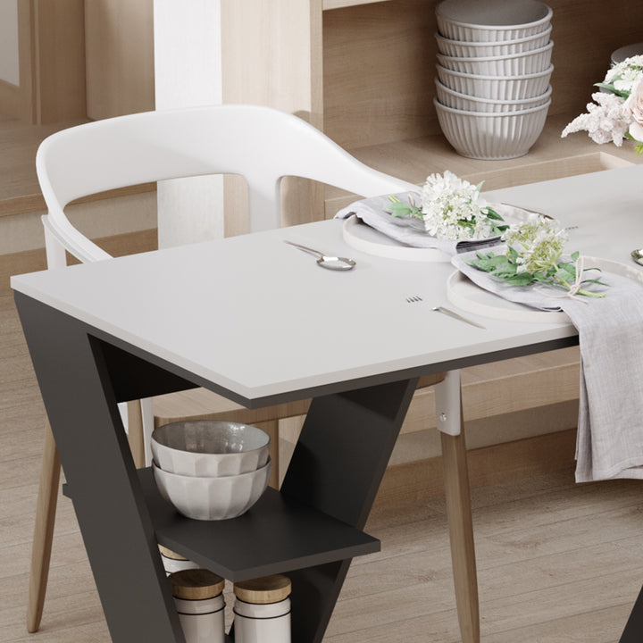 Modern Dining Table for 2 People, Kitchen Table with Storage Shelves for Dining Room, Living Room, White and Black