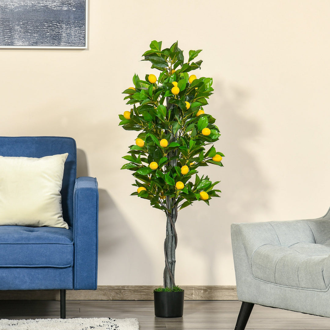 Artificial Lemon Tree Fake Decorative Fruits Plant in Nursery Pot for Indoor Outdoor Décor, 135cm