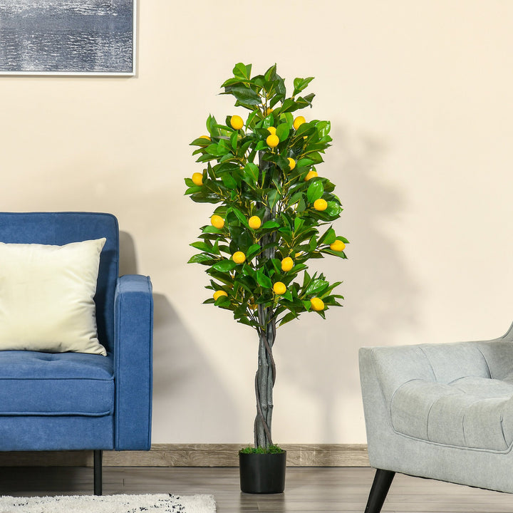 Artificial Lemon Tree Fake Decorative Fruits Plant in Nursery Pot for Indoor Outdoor Décor, 135cm