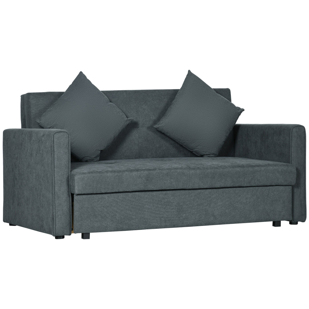 Two Seater Fabric Sofa Bed, 2-in-1 Sofabed with Hidden Storage, Living Room Furniture, Black