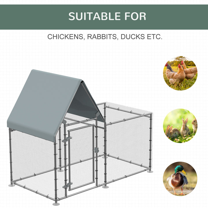 PawHut Walk In Chicken Run, Large Galvanized Chicken Coop, Hen Poultry House Cage, Rabbit Hutch Metal Enclosure, 200 x 105 x 172cm