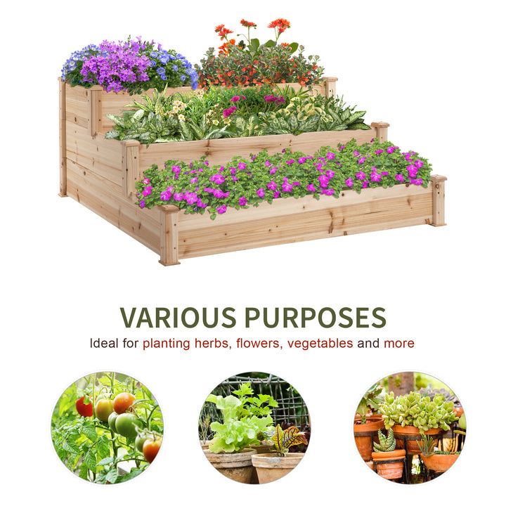 Outsunny Wooden Raised Garden Bed 3-Tier Planter Kit Elevated Planter Box Stand for Yard & Patio 124 x 124 x 56 cm