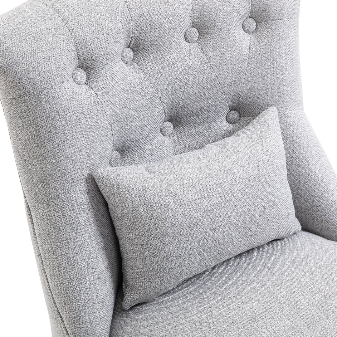 Solid Rubber Wood Tufted Single Sofa Chair w/ Pillow Grey