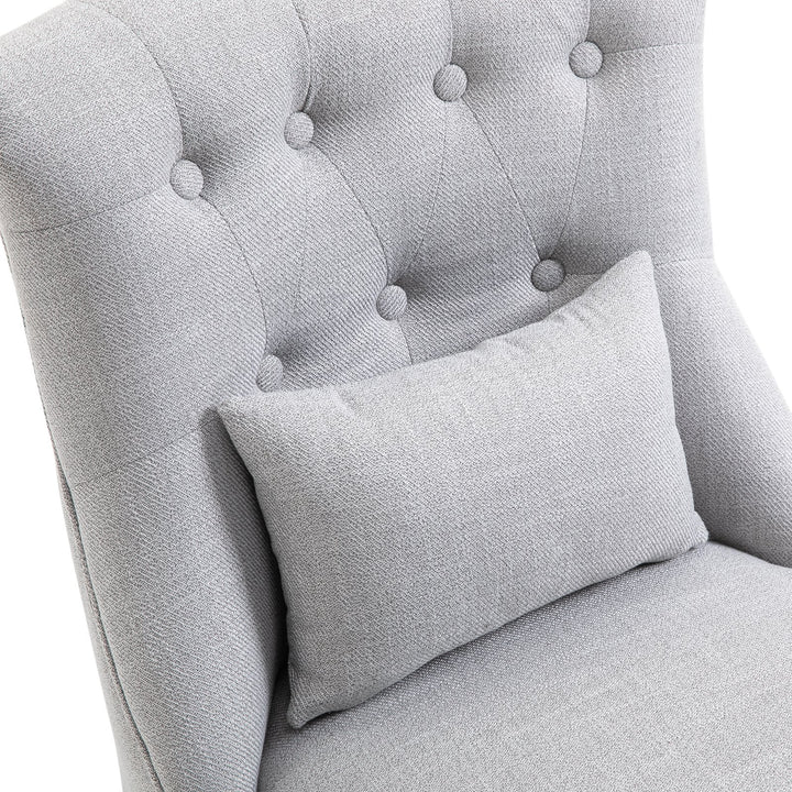 Solid Rubber Wood Tufted Single Sofa Chair w/ Pillow Grey