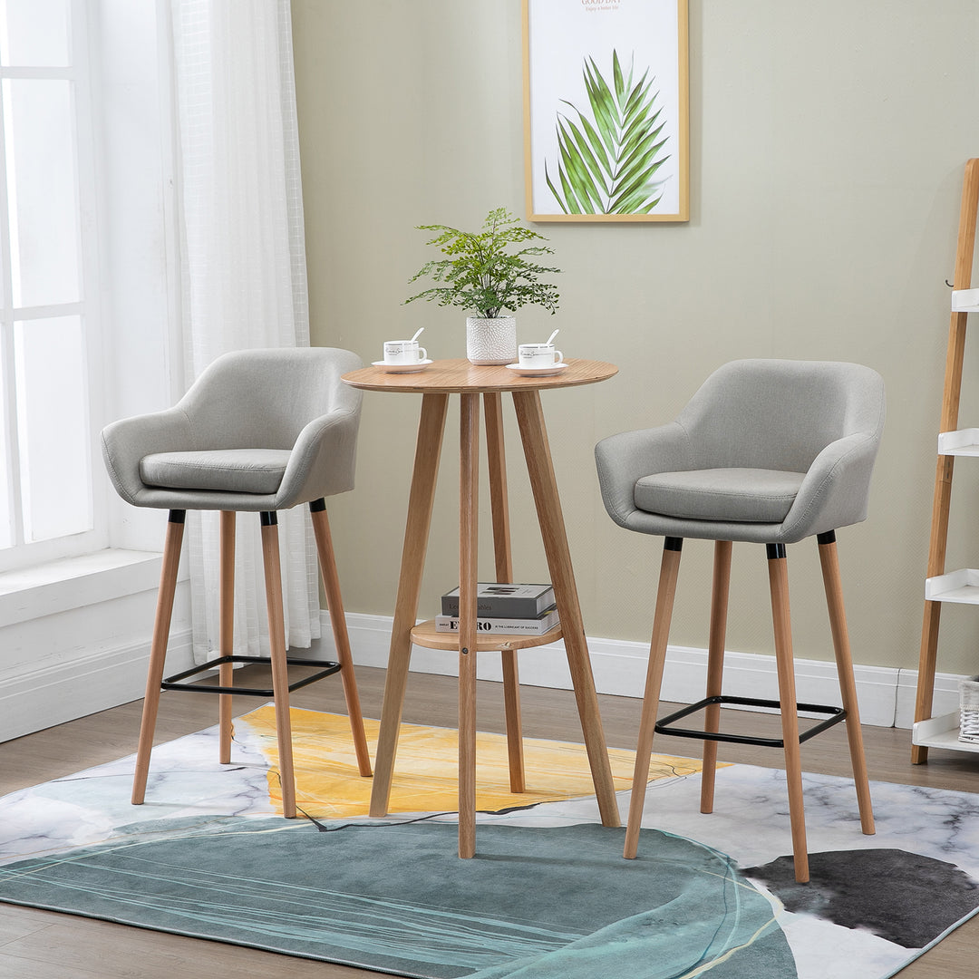 Set of 2  Bar Stools Modern Upholstered Seat Bar Chairs w/ Metal Frame, Solid Wood Legs Living Room Dining Room Fabric Furniture - Beige