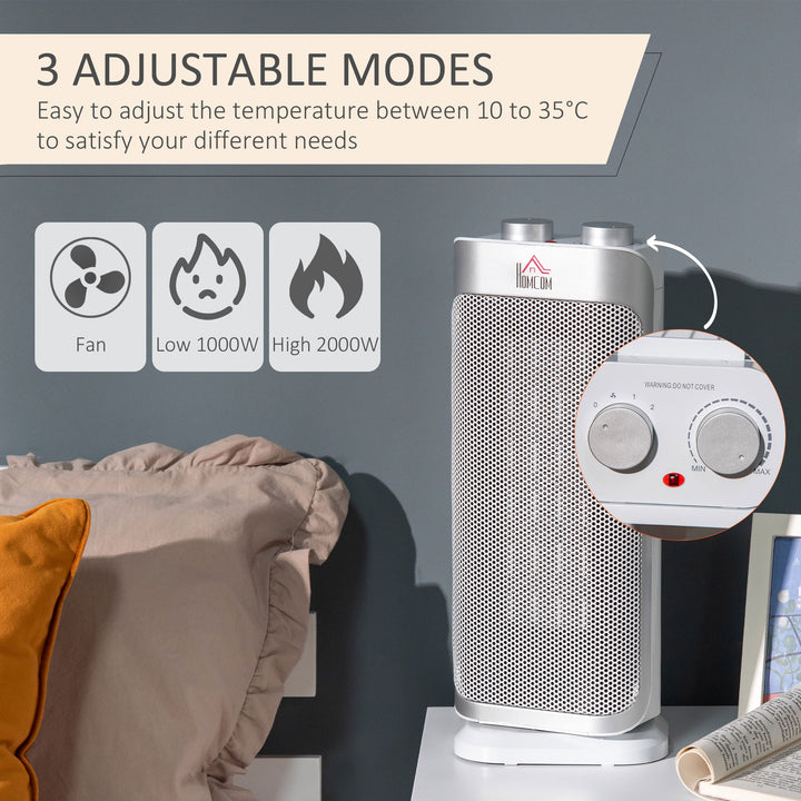 Electric Space Heater Freestanding Oscillating Ceramic Heater with 3 Adjustable Modes, Tip-Over and Overheat Protection, 1000W/2000W, White