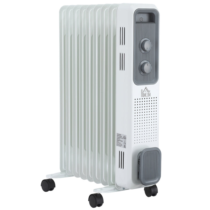 HOMCOM 2180W Oil Filled Radiator, Portable Electric Heater w/ Built-in 24-Hour Timer, 3 Heat Settings, Adjustable Thermostat, Safe Power-Off, 9 Fins