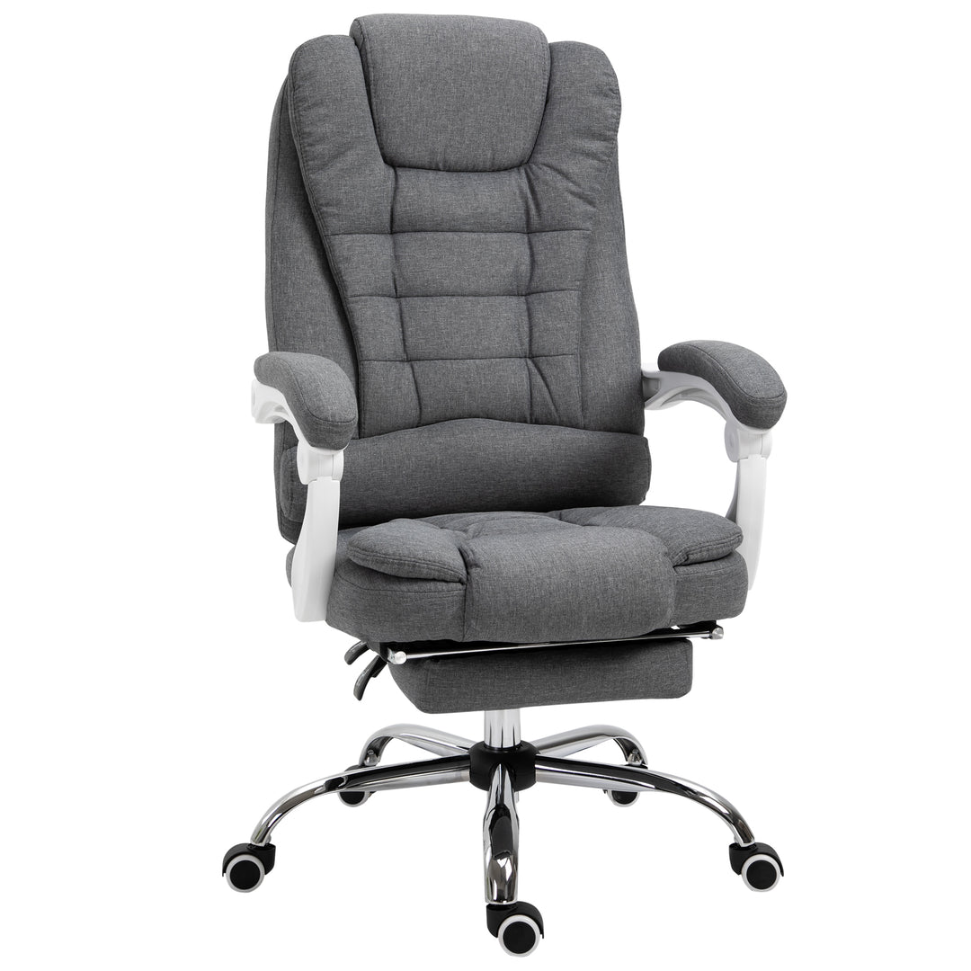 Office Chair Computer Swivel Rolling Task Recliner for Home with Retractable Footrest, Arm, Grey