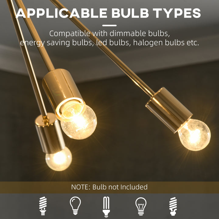 Modern Sputnik Ceiling Lights, 10-Light Chandelier for Bedroom Living Room with E27 Base, 65x65x78.5cm, Gold Tone