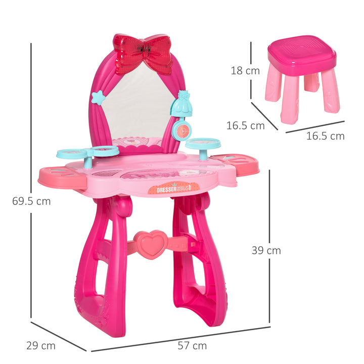 36 Pcs Kids Vanity Musical Dressing Table Make Up Desk w/ Stool Beauty Kit Toy Children Glamour Princess Magic Mirror Lights for 3 Years Old