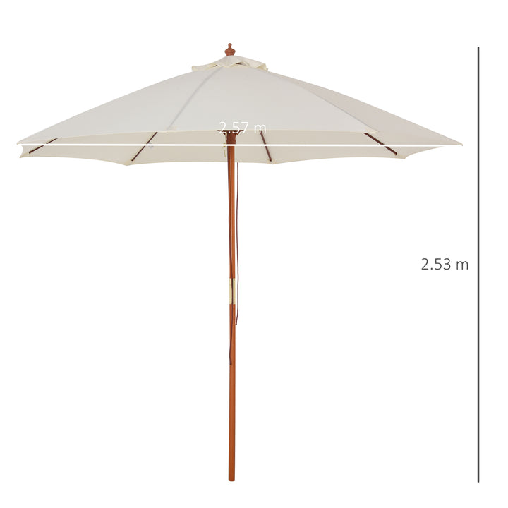 Outsunny 2.5m Wood Garden Parasol Sun Shade Patio Outdoor Market Umbrella Canopy with Top Vent, Cream White