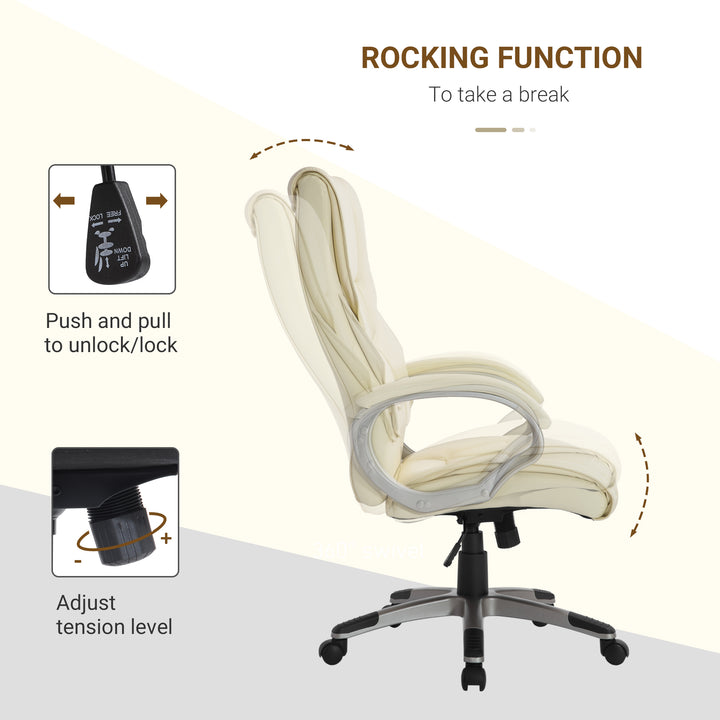 Computer Office Swivel Chair Desk Chair High Back PU Leather Height Adjustable w/ Rocking Function (Cream)