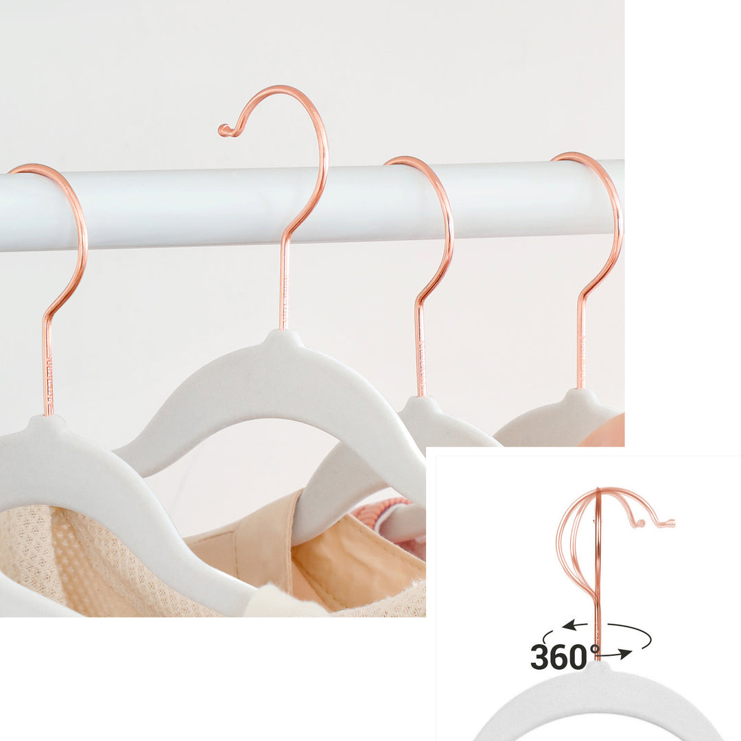 Set of 20 White Velvet Hangers with 360° Swivel Hooks