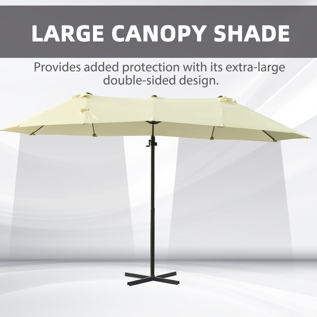 Double Parasol Patio Umbrella Garden Sun Shade w/ Steel Pole 12 Support Ribs Crank Handle Easy Lift Twin Canopy - Beige | AOSOM UK