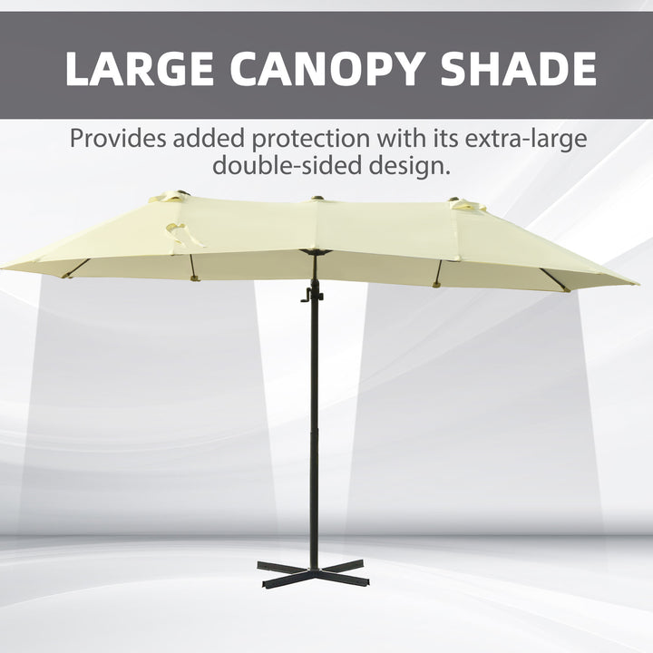 Double Parasol Patio Umbrella Garden Sun Shade w/ Steel Pole 12 Support Ribs Crank Handle Easy Lift Twin Canopy - Beige | AOSOM UK