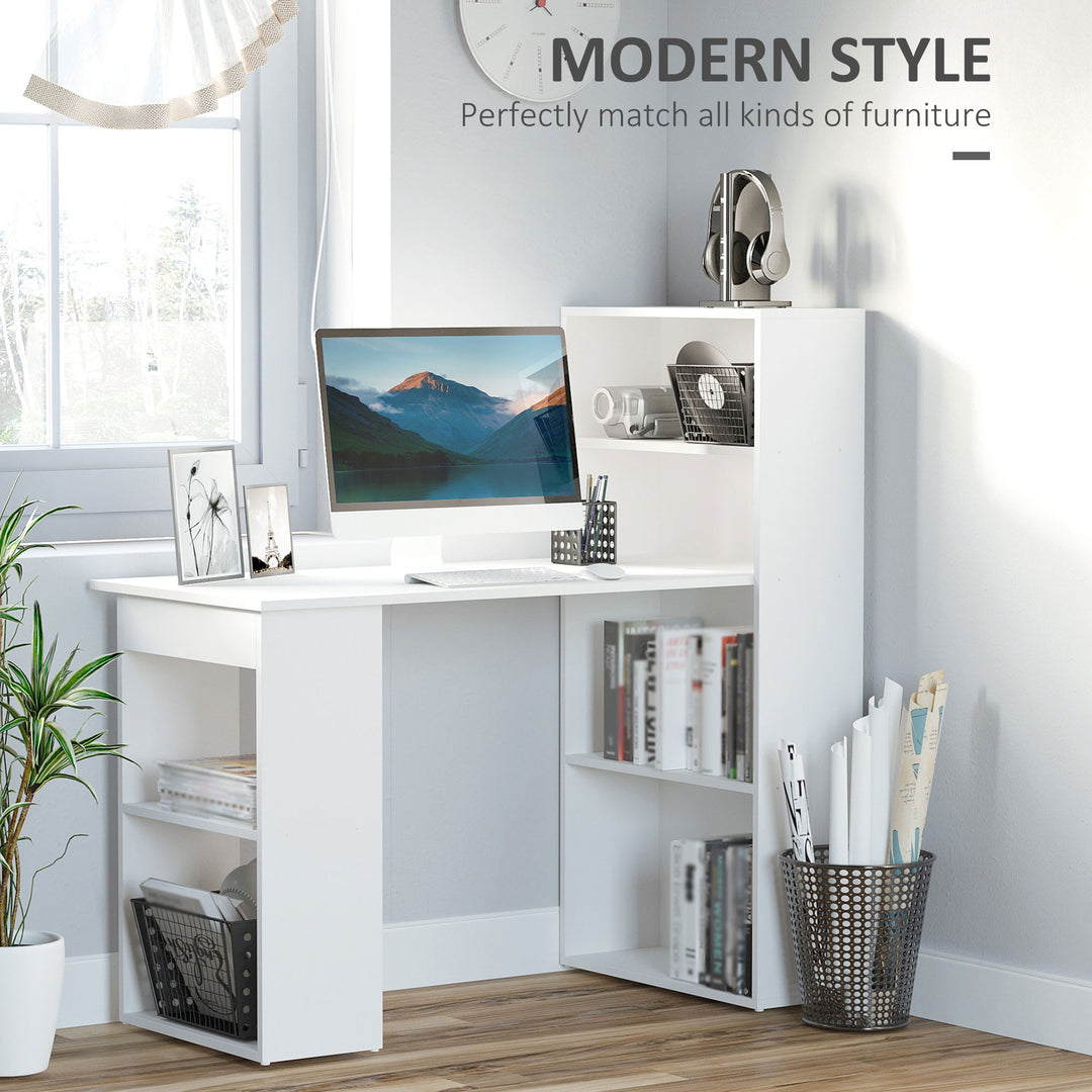 Modern Computer Desk 6 Shelves White