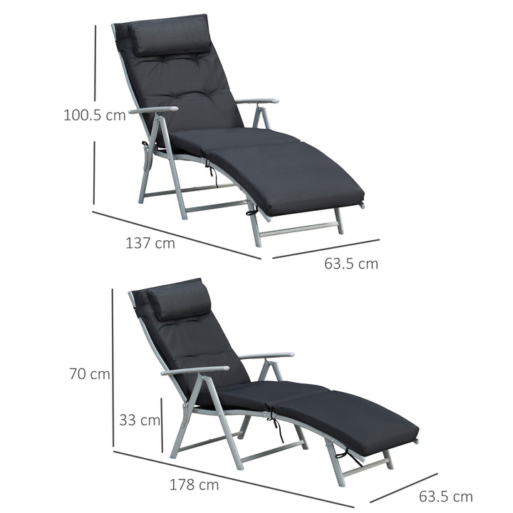 Outsunny Outdoor Patio Sun Lounger Garden Texteline Foldable Reclining Chair Pillow Adjustable Recliner with Cushion - Black