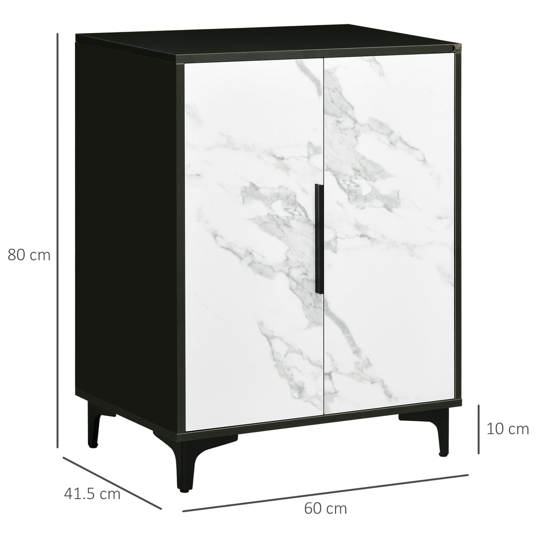 Modern Storage Cabinet with Marble Effect, Adjustable Shelf, Floor Accent Cabinet for Living Room