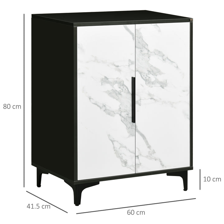 Modern Storage Cabinet with Marble Effect, Adjustable Shelf, Floor Accent Cabinet for Living Room
