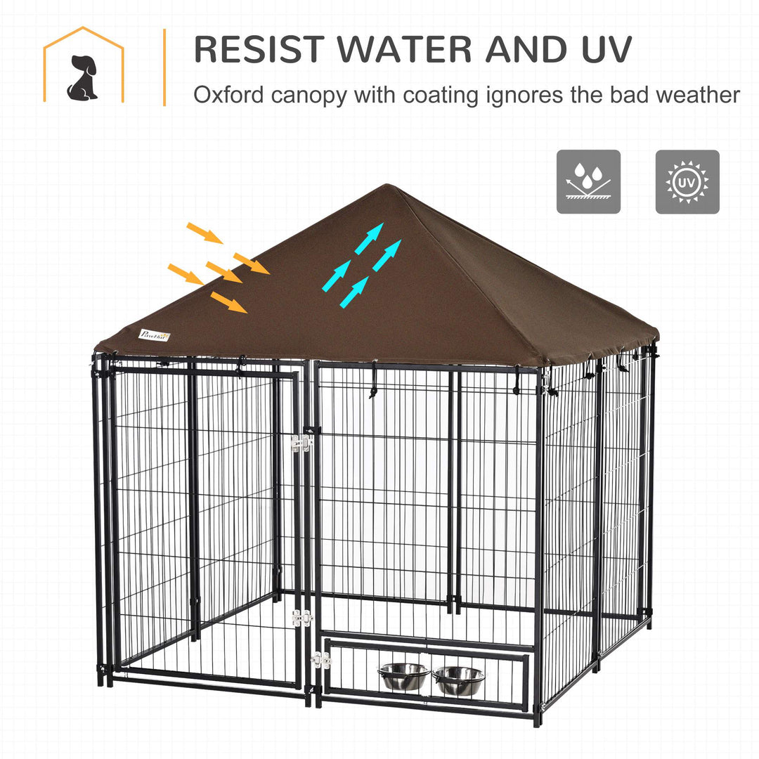 PawHut Outdoor Dog House Kennel with Water-resistant Roof Lockable Mesh Metal Cage Steel Fence, 141 x 141 x 121 cm