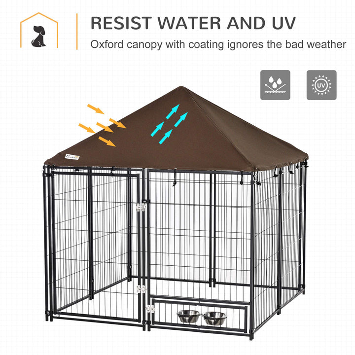 PawHut Outdoor Dog House Kennel with Water-resistant Roof Lockable Mesh Metal Cage Steel Fence, 141 x 141 x 121 cm