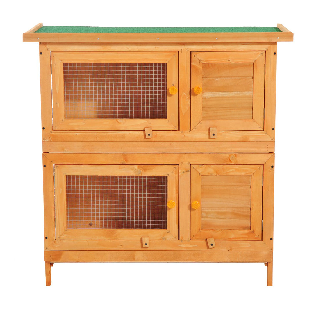 Pawhut Wooden Rabbit Hutch 2 Tiers Bunny House Rabbit Cage w/ Slide-Out Tray and Hinged Opening Roof Small Animal House for Indoor