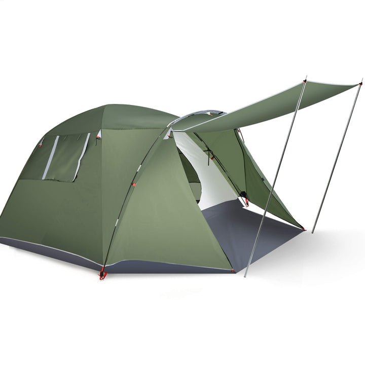 Double Layers Dome Tent for 4-6 Persons with Carrying Bag-Green