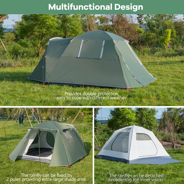 Double Layers Dome Tent for 4-6 Persons with Carrying Bag-Green