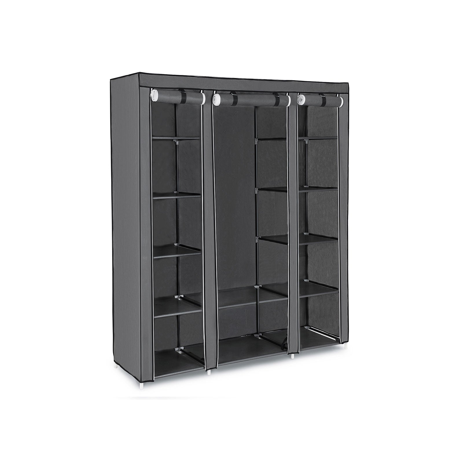 SONGMICS Canvas Effect Wardrobe Cupboard Clothes Hanging Rail Storage Shelves Gray 175 x 150 x 45 cm LSF03G