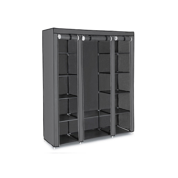 SONGMICS Canvas Effect Wardrobe Cupboard Clothes Hanging Rail Storage Shelves Gray 175 x 150 x 45 cm LSF03G
