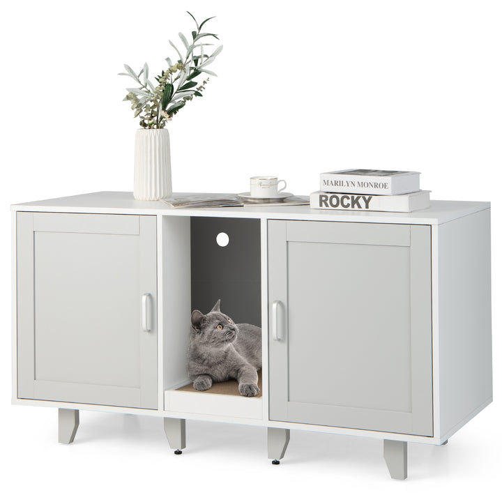 Cat Litter Box Enclosure with Scratching Board-Grey