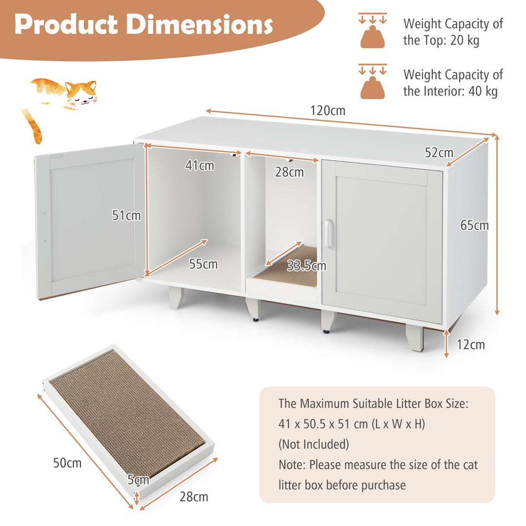 Cat Litter Box Enclosure with Scratching Board-Grey