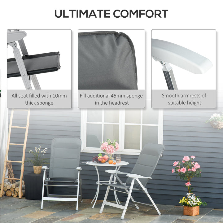 2 Pcs Patio Folding Dining Chair w/ Adjustable Back &amp; Armrest Portable for Camping Garden Pool Beach Deck Grey