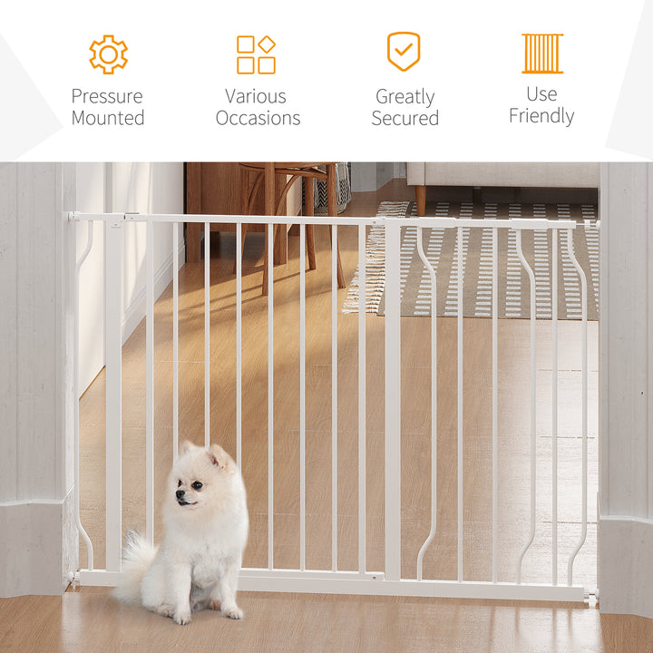 Wide Dog Safety Gate, with Door Pressure, for Doorways, Hallways, Staircases - White