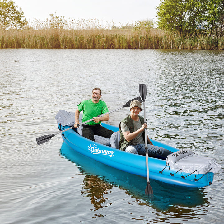 Outsunny Inflatable Kayak 2-Person Inflatable Boat Canoe Set w/ Air Pump, Aluminium Oars, Blue, 330x105x50cm