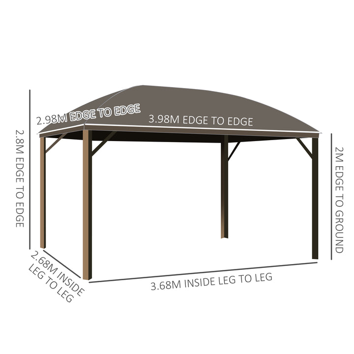 4 x 3(m) Patio Aluminium Gazebo Hardtop Metal Roof Canopy Party Tent Garden Outdoor Shelter with Mesh Curtains & Side Walls, Brown