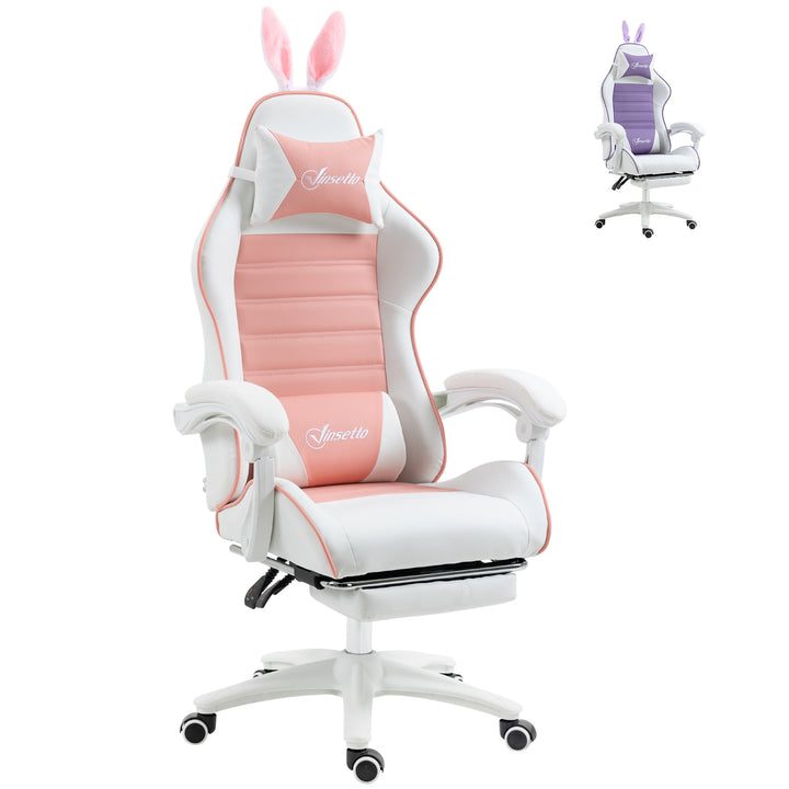 Vinsetto Racing Gaming Chair, Reclining PU Leather Computer Chair with Removable Rabbit Ears, Pink